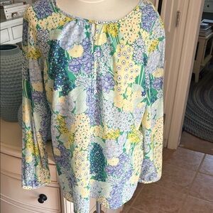 Talbots XL Yellow and Green Floral Top